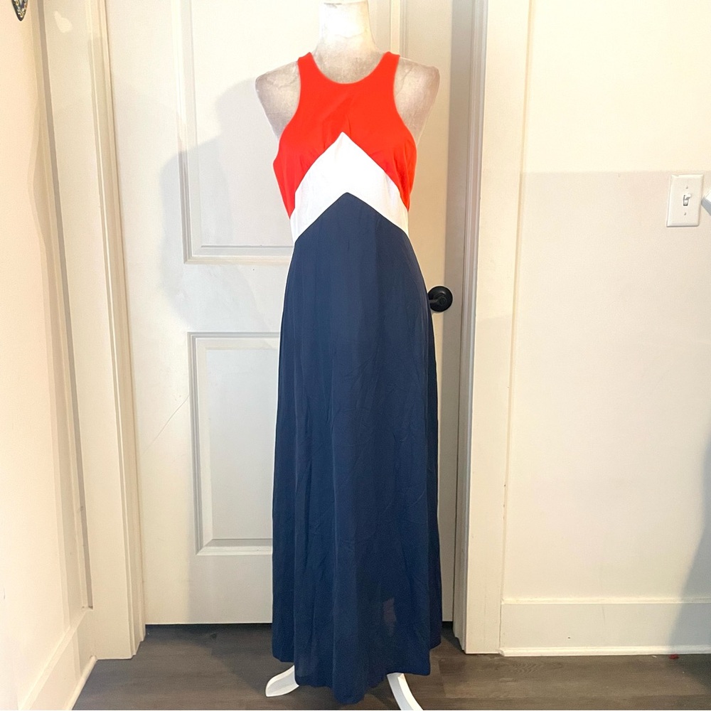 VTG FormFit Rogers Colorblock Maxi Dress slip Red, White, and Blue Sz L